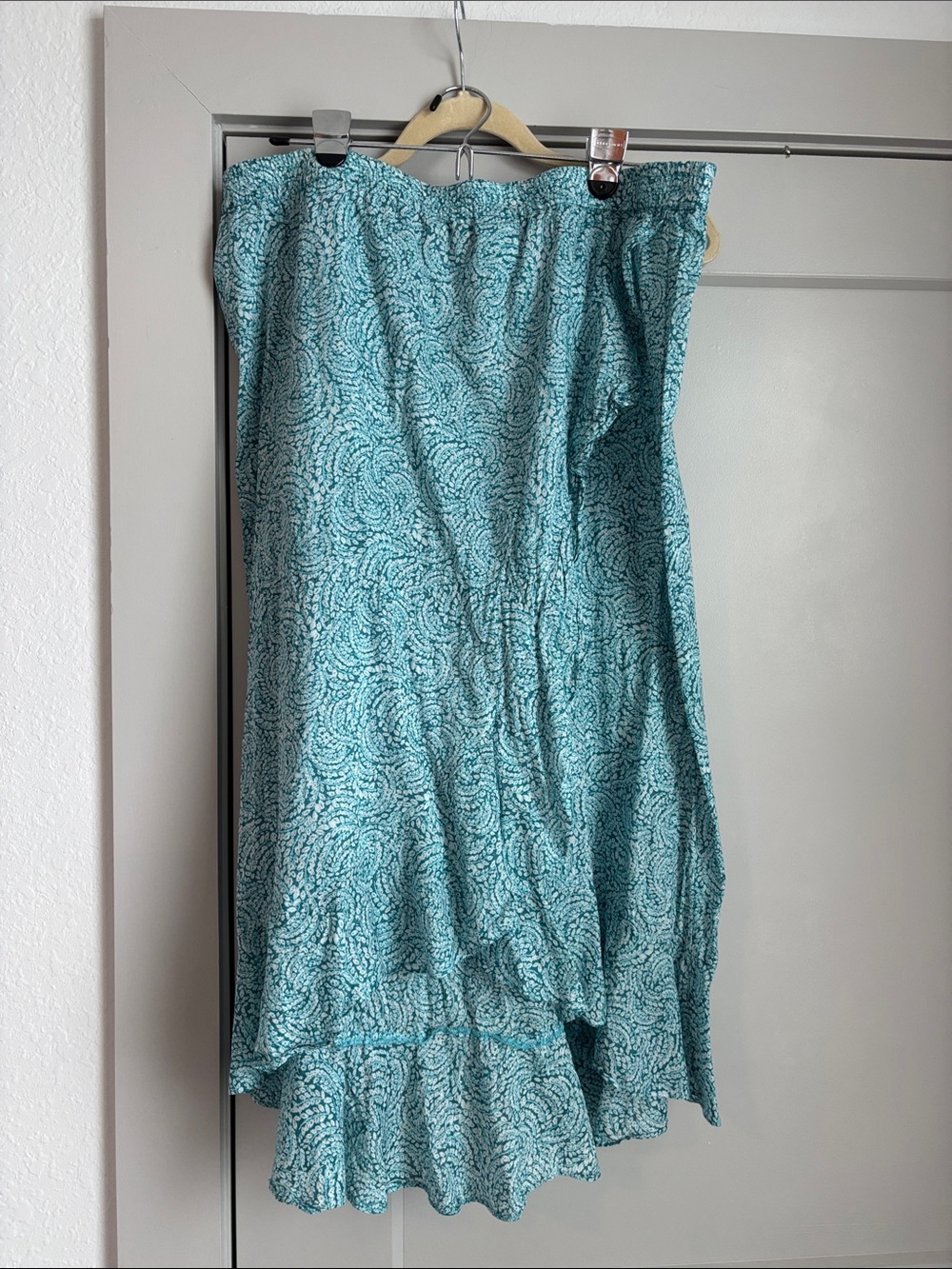 Michael Kors Turquoise Printed High-Low Ruffle-Hem Skirt